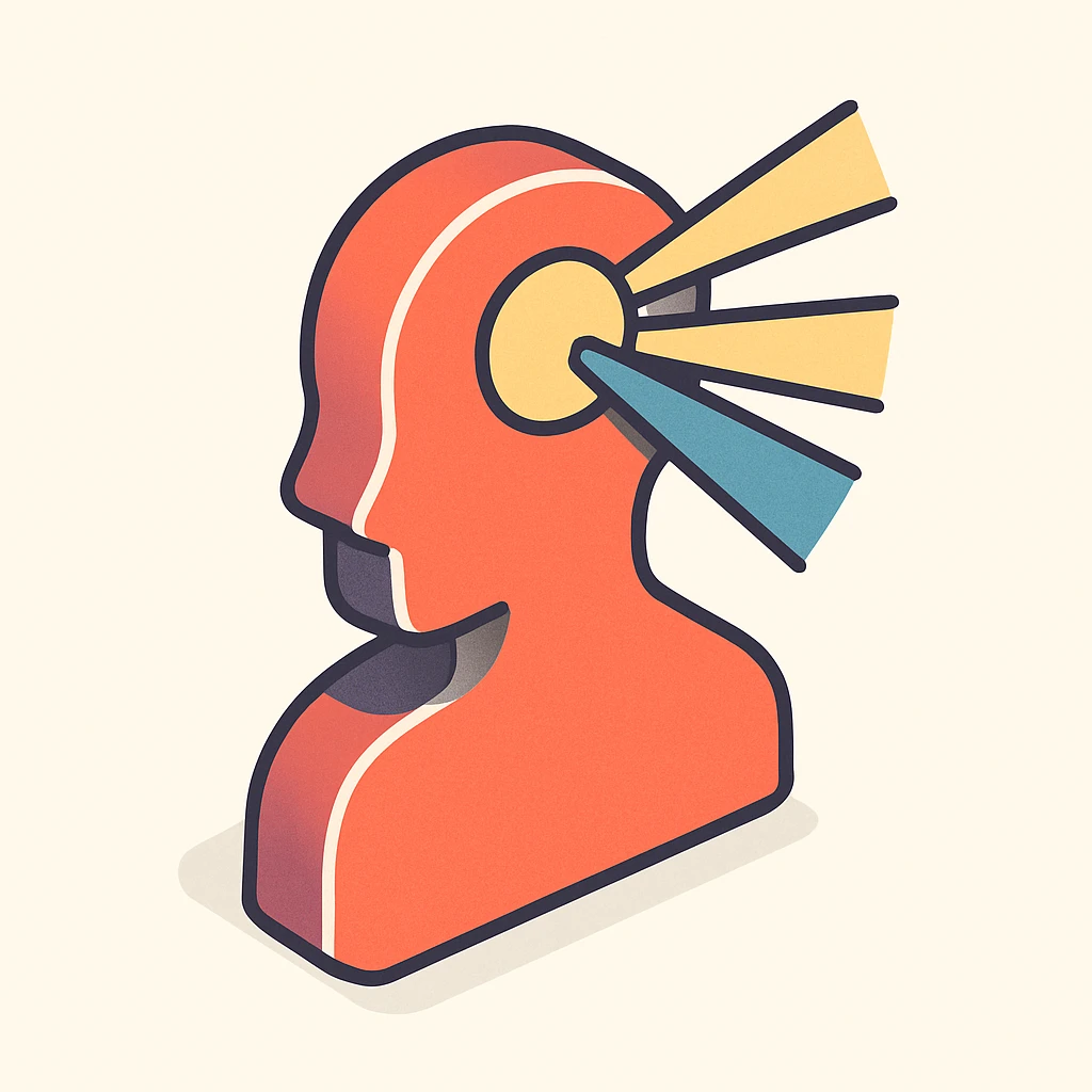silhouette of a person with a sunbeam passing through the head, symbol of enlightenment and inner light, 2D isometric style, simple shape, clear shadows and highlights emoji