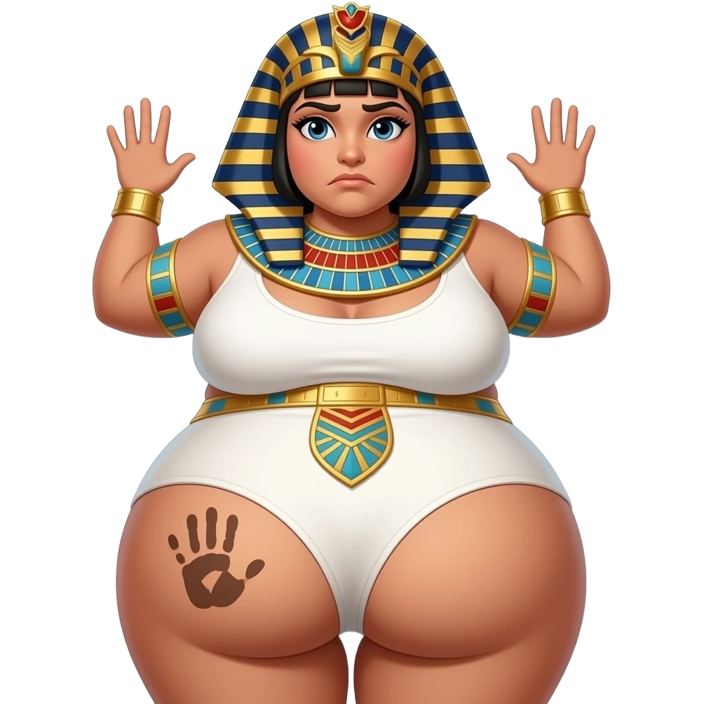 A extremely fat Egyptian big booty latina showing back her buttocks with a beautiful confused face Putting her hands behind the wall with a hand print on her left buttock emoji