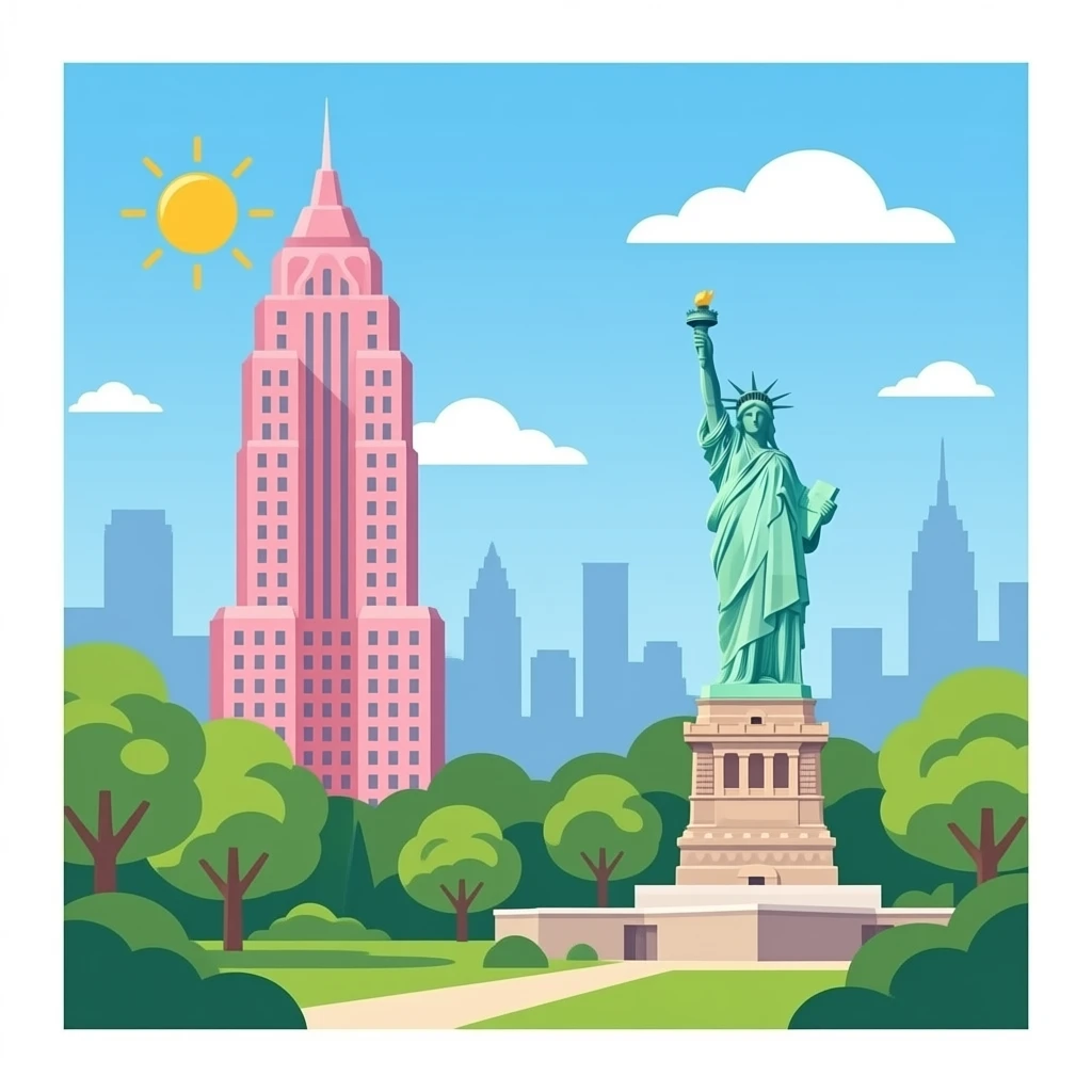 High Pink Building  in New York in Central Park statue-of-liberty emoji