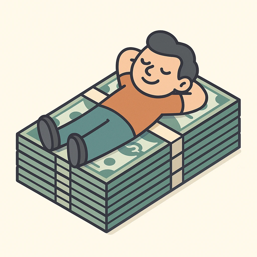 happy person napping on mattress of money emoji