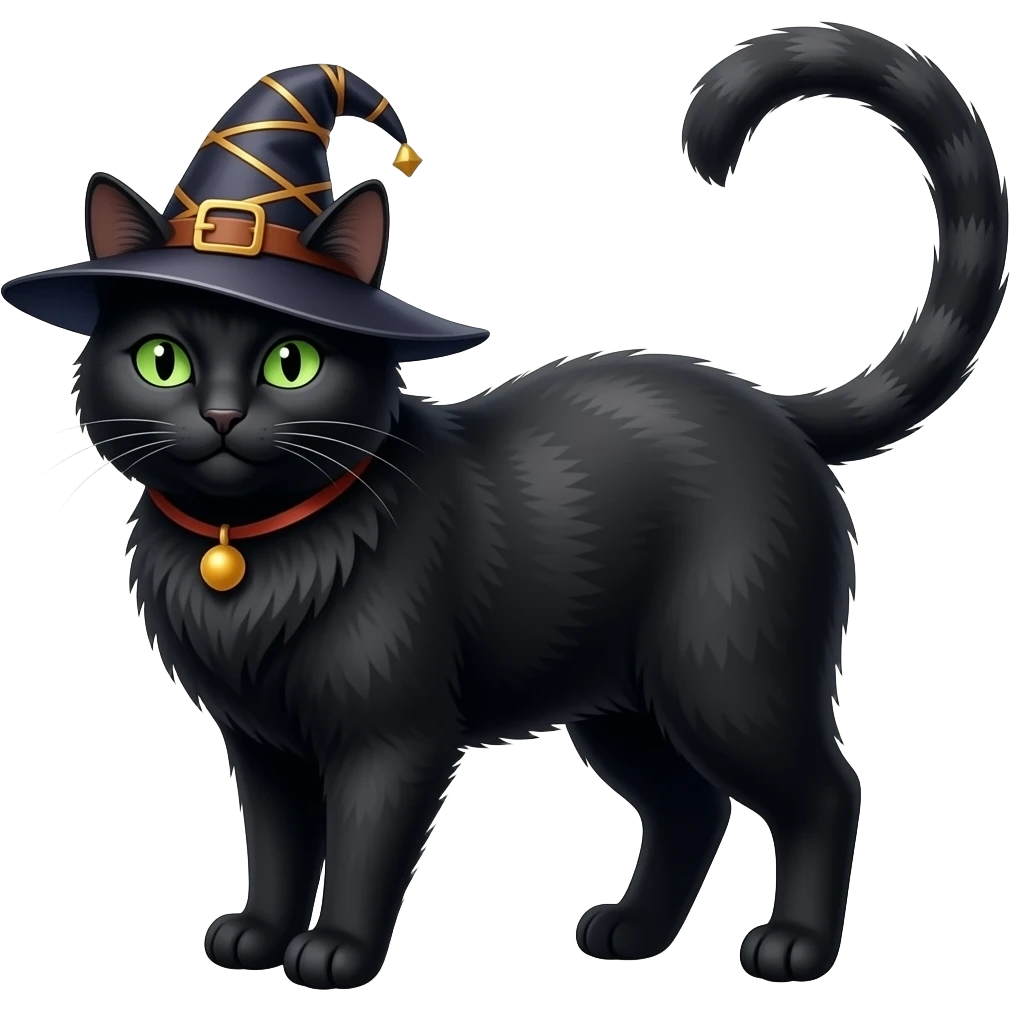 Un gros chat noir aux yeux verts sorcier emoji