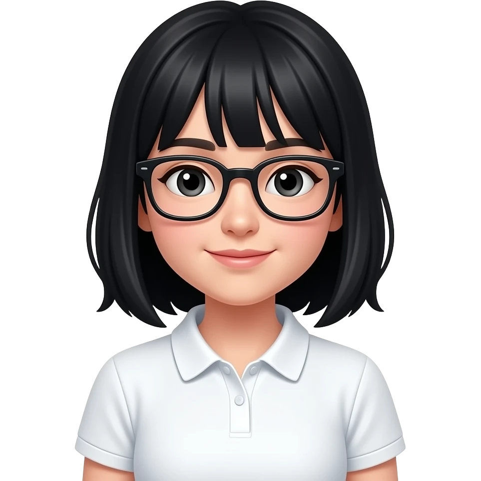 Girl with black hair and glasses and white polo shirt emoji