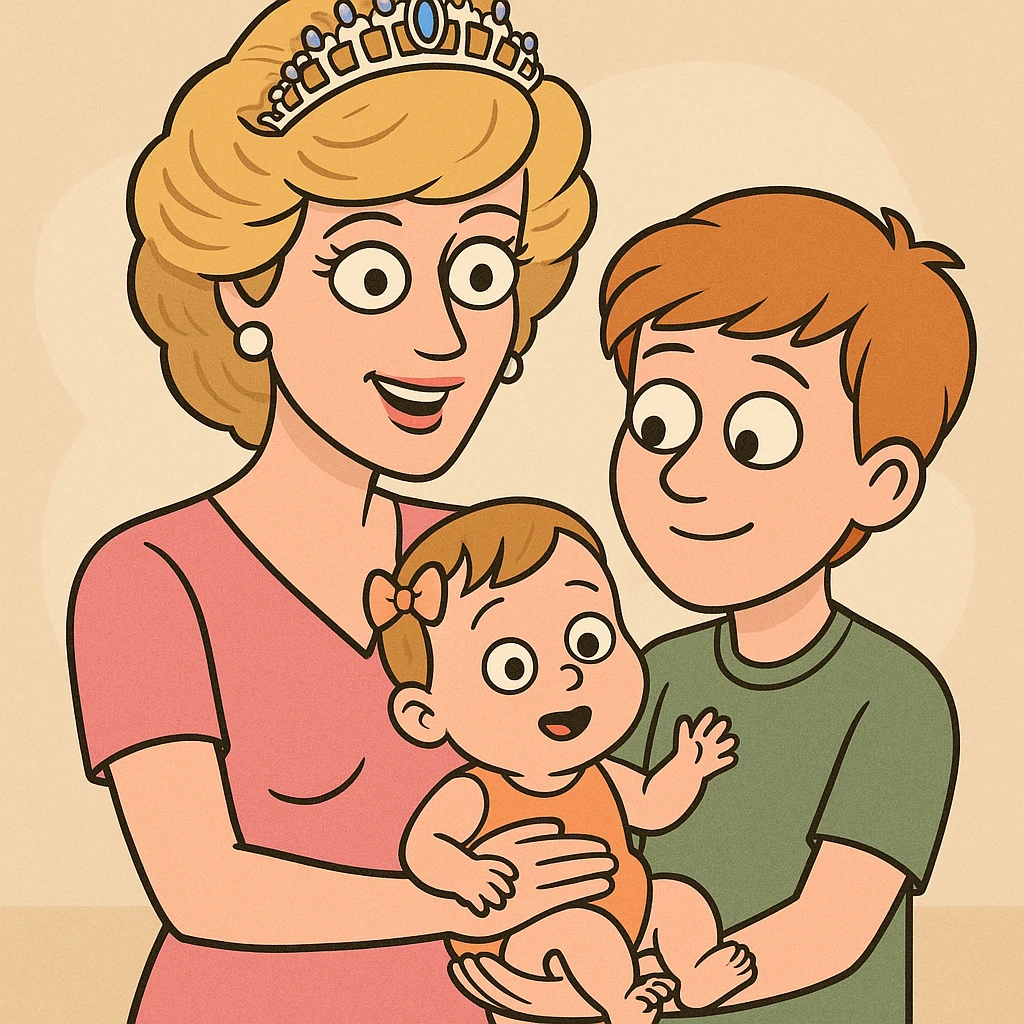 Princess Diana a baby Girl mom and a boy holding the baby emoji