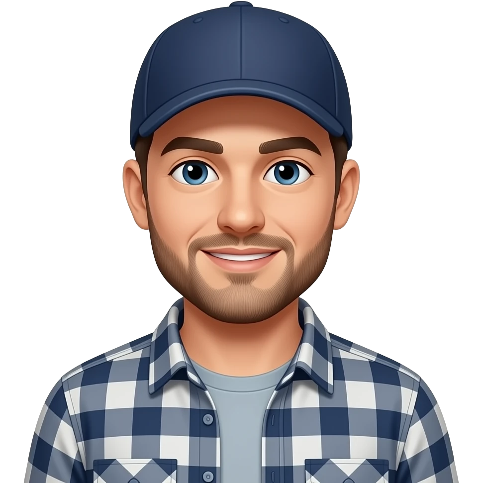 man wearing baseball cap and flannel shirt emoji