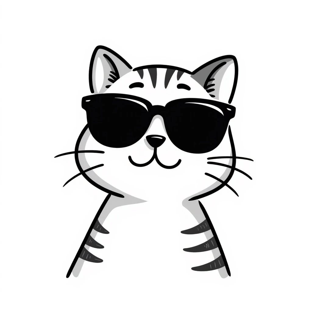 cat wearing sunglasses, hand-drawn doodle style emoji