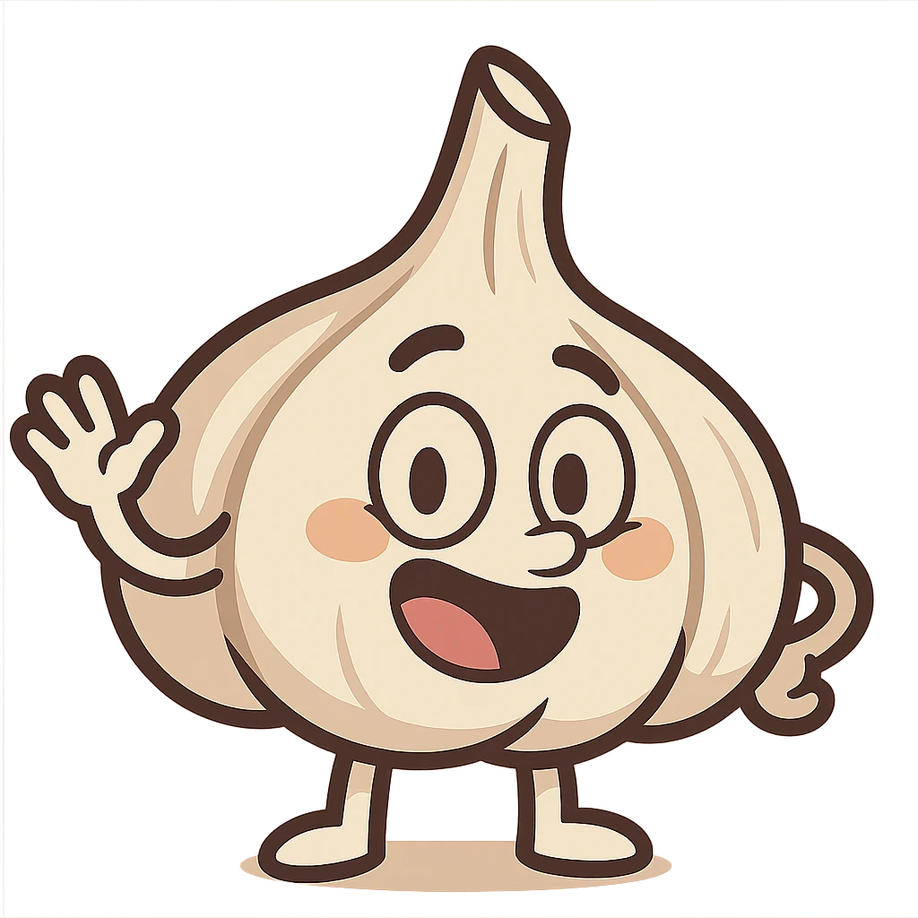 cartoon style garlic, playful and friendly, cute and expressive emoji