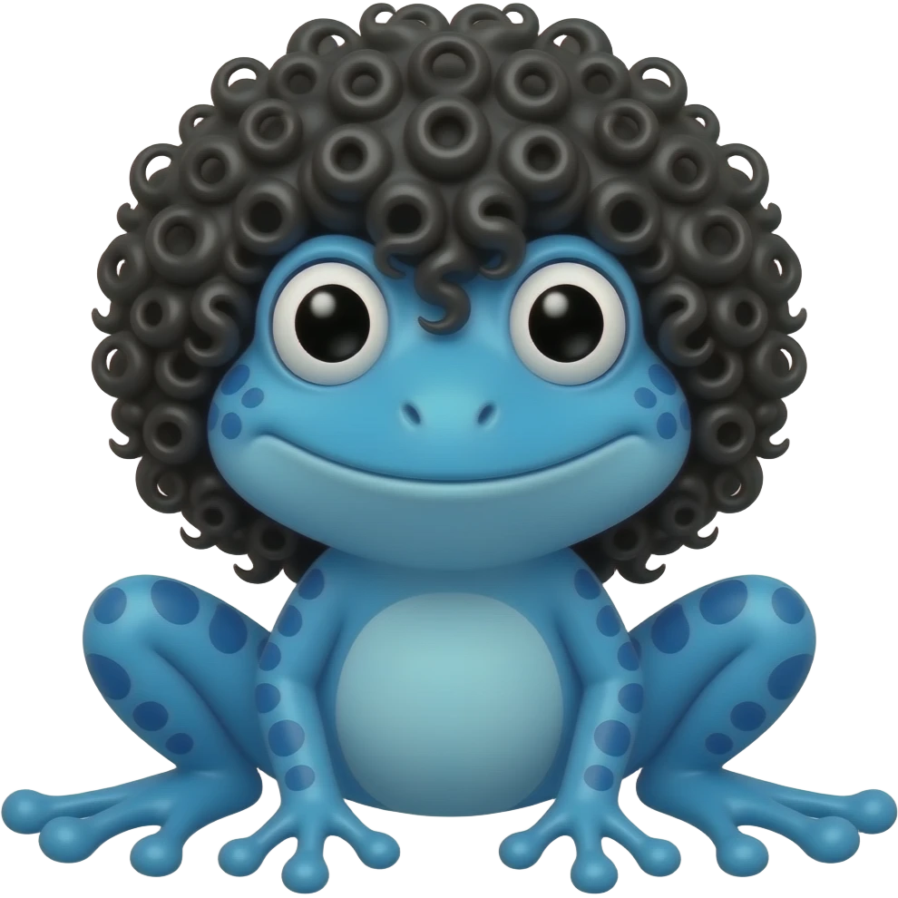 blue frog with black curly hair emoji