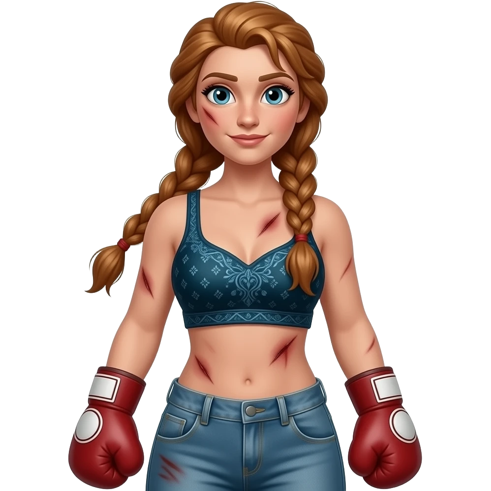 female breast boxing, one braided haired female elsa arendelle, from disney frozen, have bruised emoji