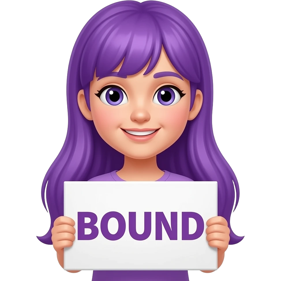 girl with long purple hair with a BOUND sign emoji
