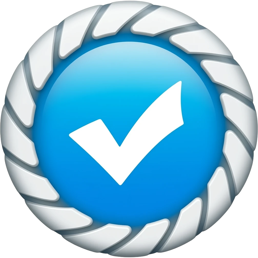 A blue zigzag circle with white verify in centreck emoji