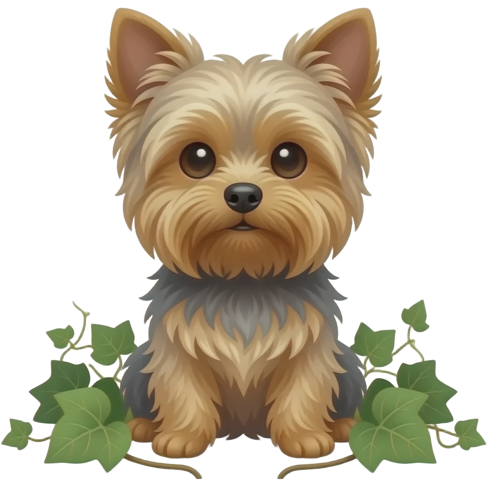 Yorkie dog sitting among ivy emoji