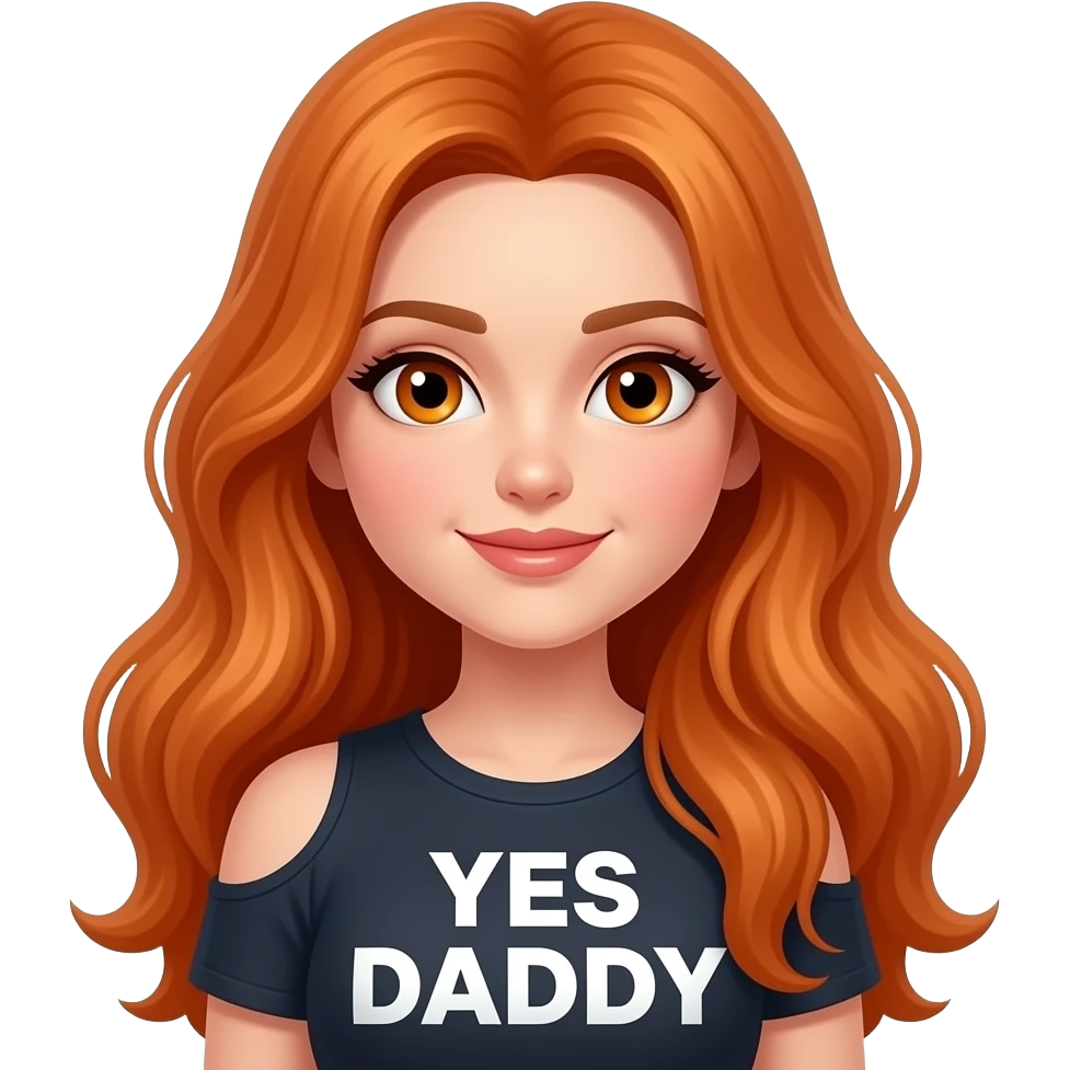 sexy girl with overlong ginger hair and ginger eyes a top with YES DADDY written on it emoji