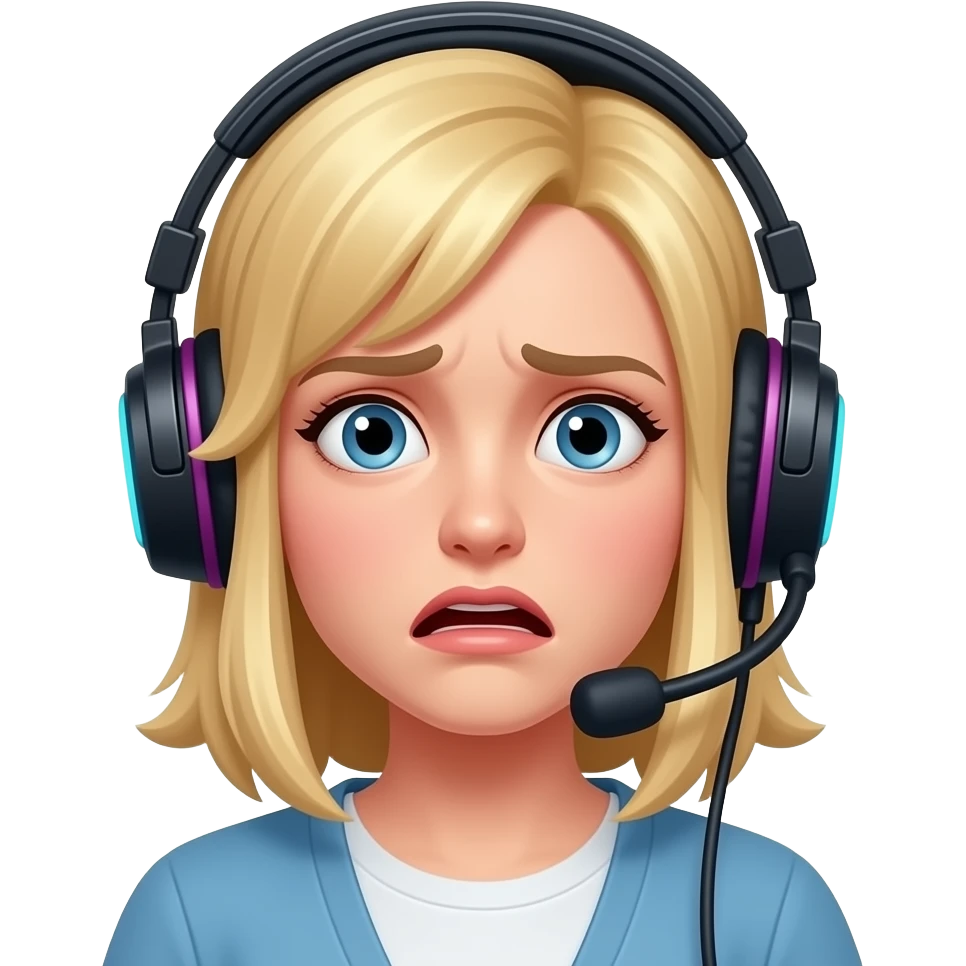 casque jeux, femme, blonde, cheveux mi-long peur emoji