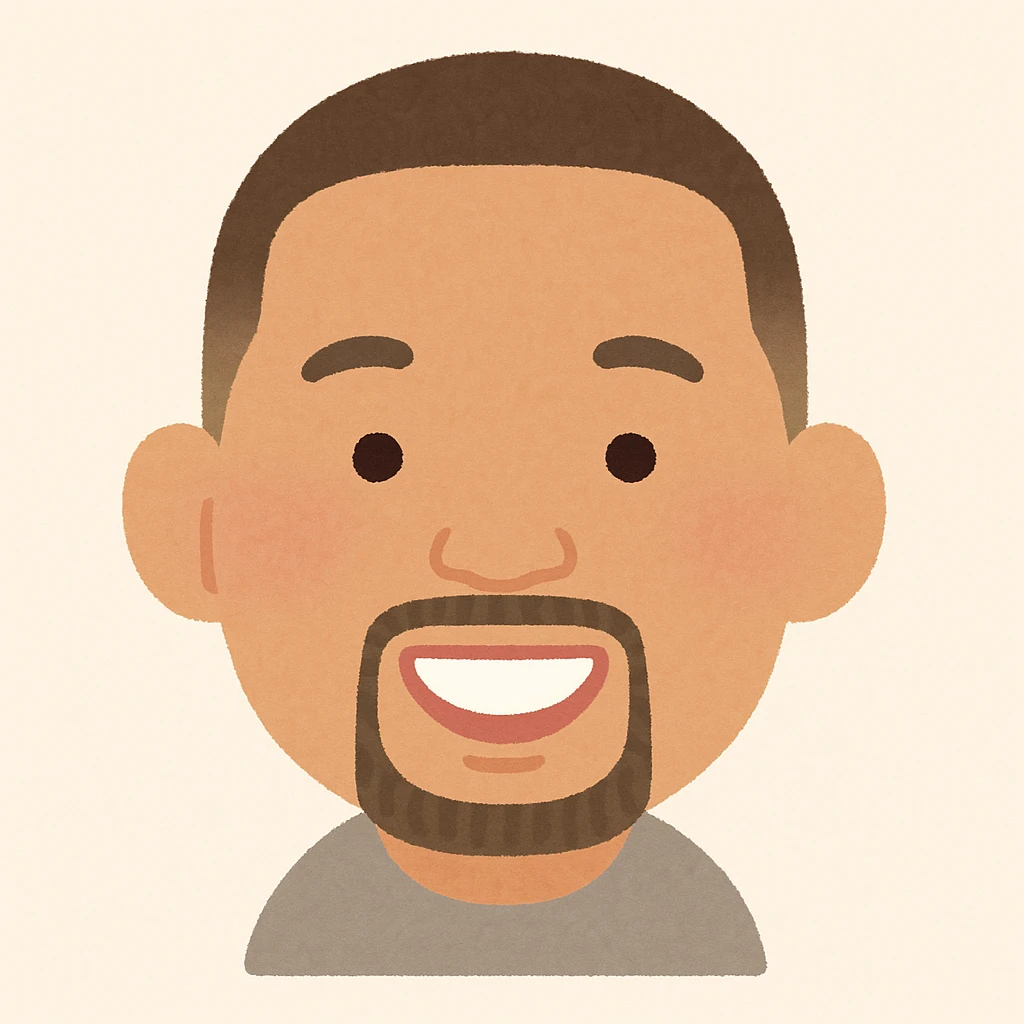 Will Smith's head in Irasutoya style, smiling, round face, minimal details, pastel palette emoji
