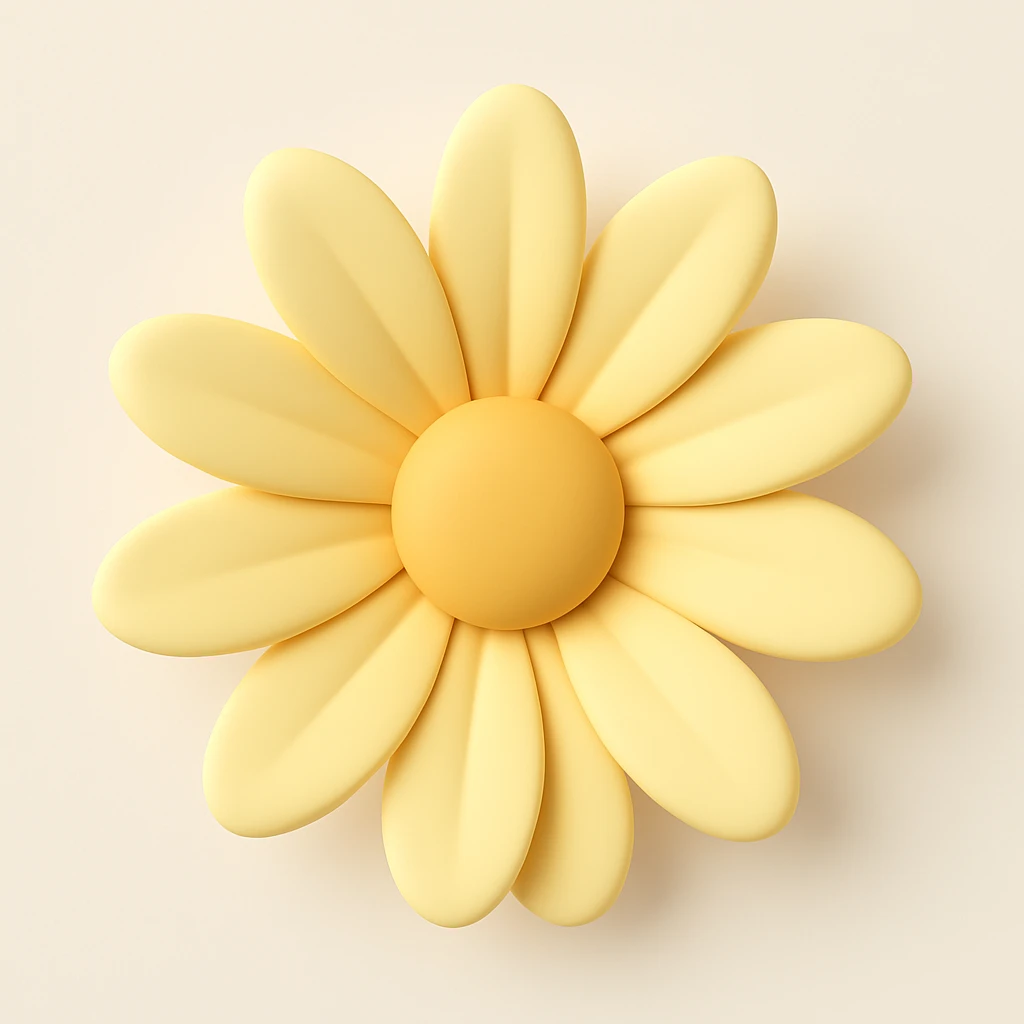 Redraw this flower (Heliopsis) in a modern 3D iOS style with volumetric petals, soft shadows, pastel colors, minimalism, smooth shapes, and a light background. emoji