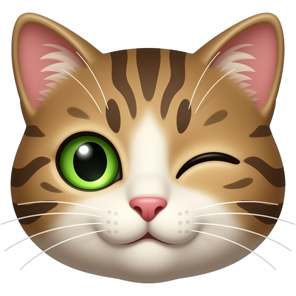 a sly cat with green eyes winking emoji