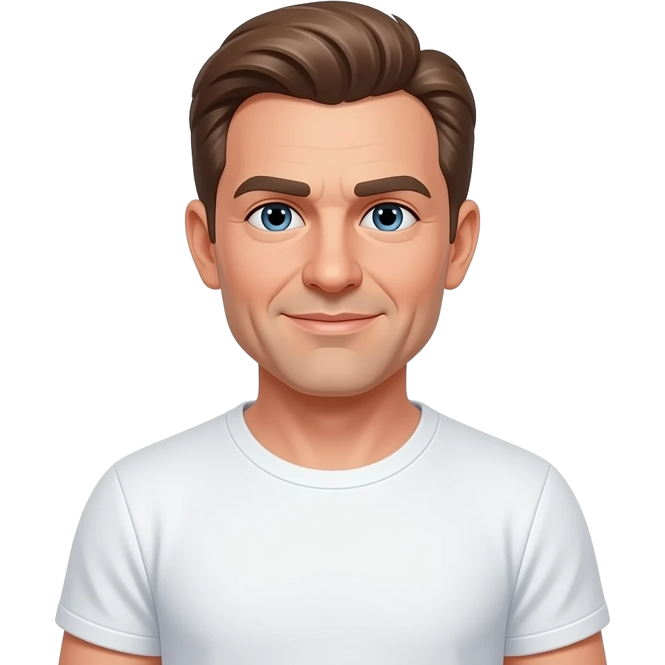 handsome mid 40 male with brown blond hair in a white tshirt emoji