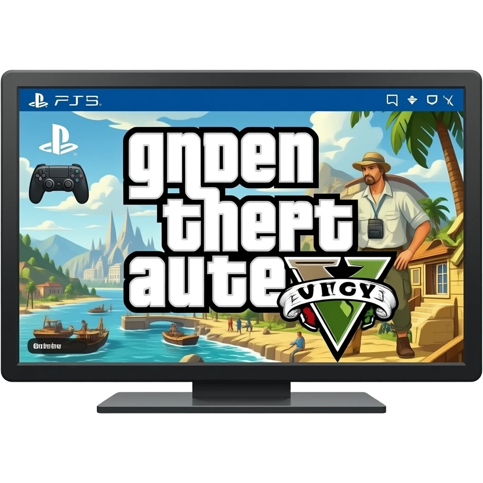 icone mannette ps5 dans un ecran tele et sur l ecran tv gta 5 emoji