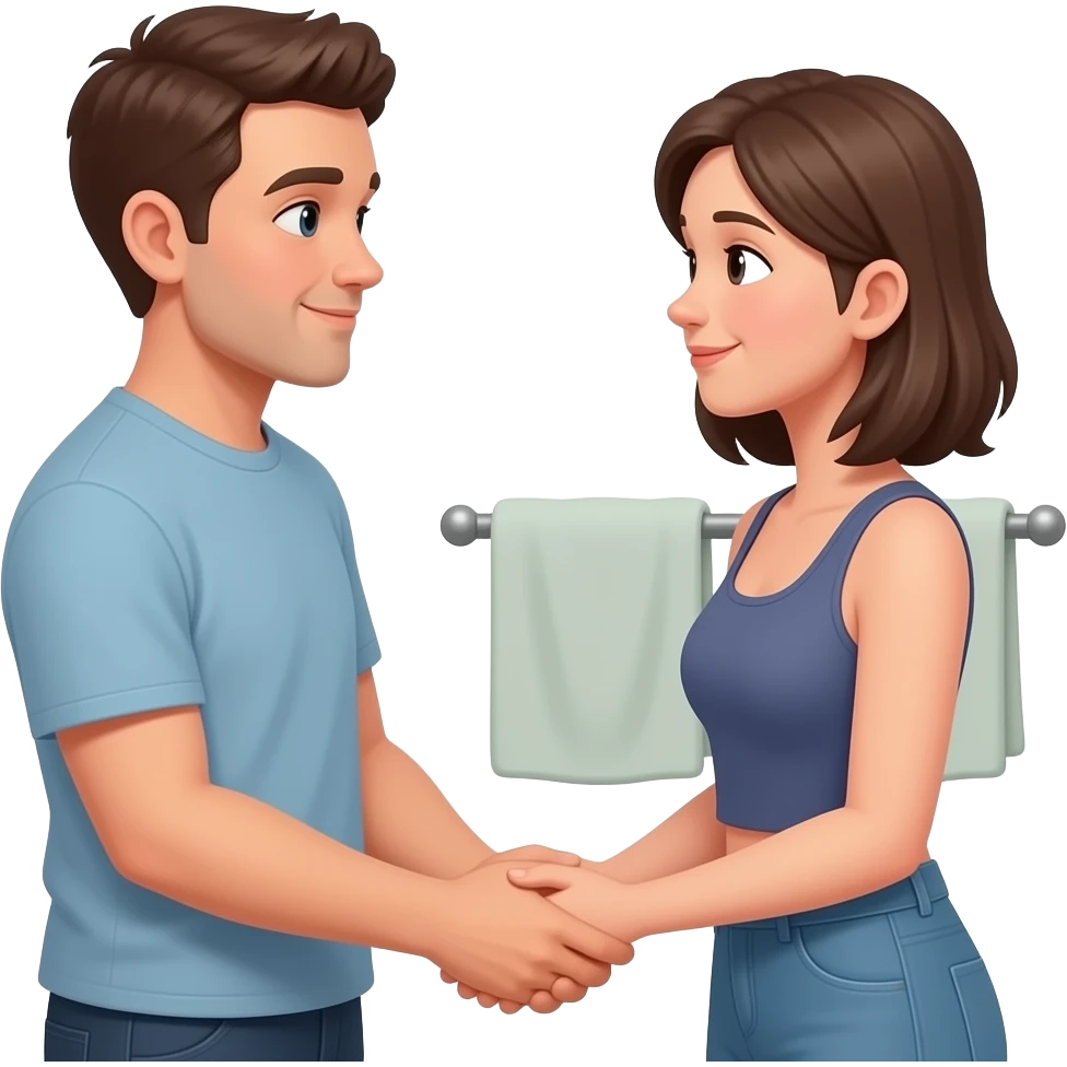 Man and women sharing common bond in gender neutral restroom emoji