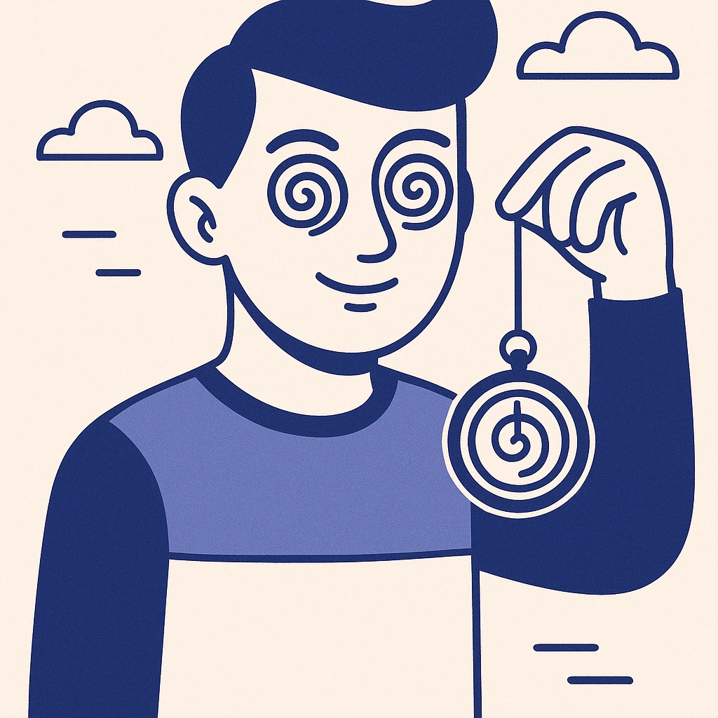 stylized character with swirling eyes and dangling pocket watch suggesting hypnosis, clear expressive style emoji