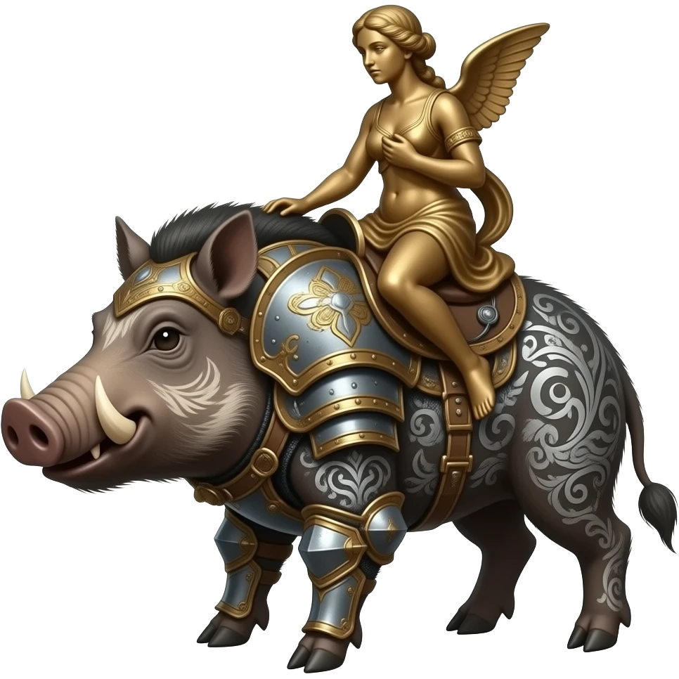 steampunk - an armored, tattooed boar carries Botticelli's ethereal Venus on its back emoji
