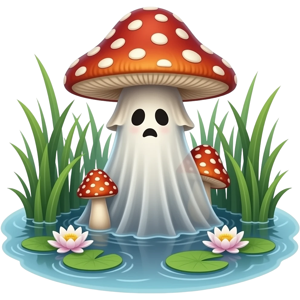 ghost of Ophelia lies in the water wrapped in toadstool and water lily - a scene from the original painting by John Everett Miles emoji