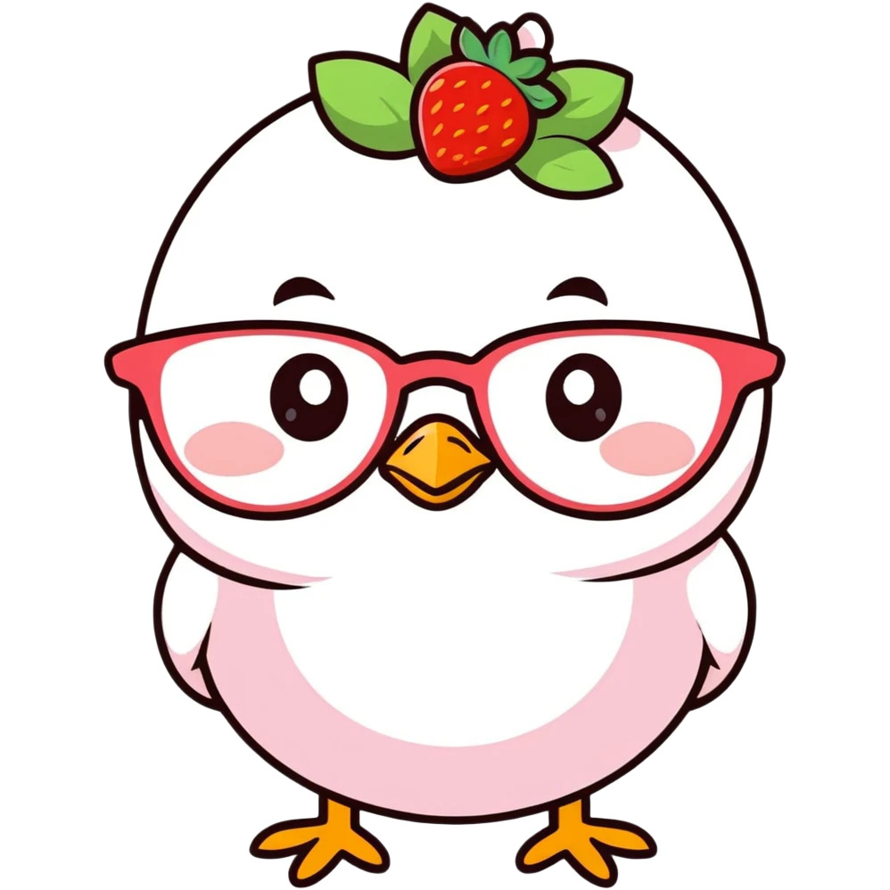 a yellow cute chick with strawberry glasses  emoji