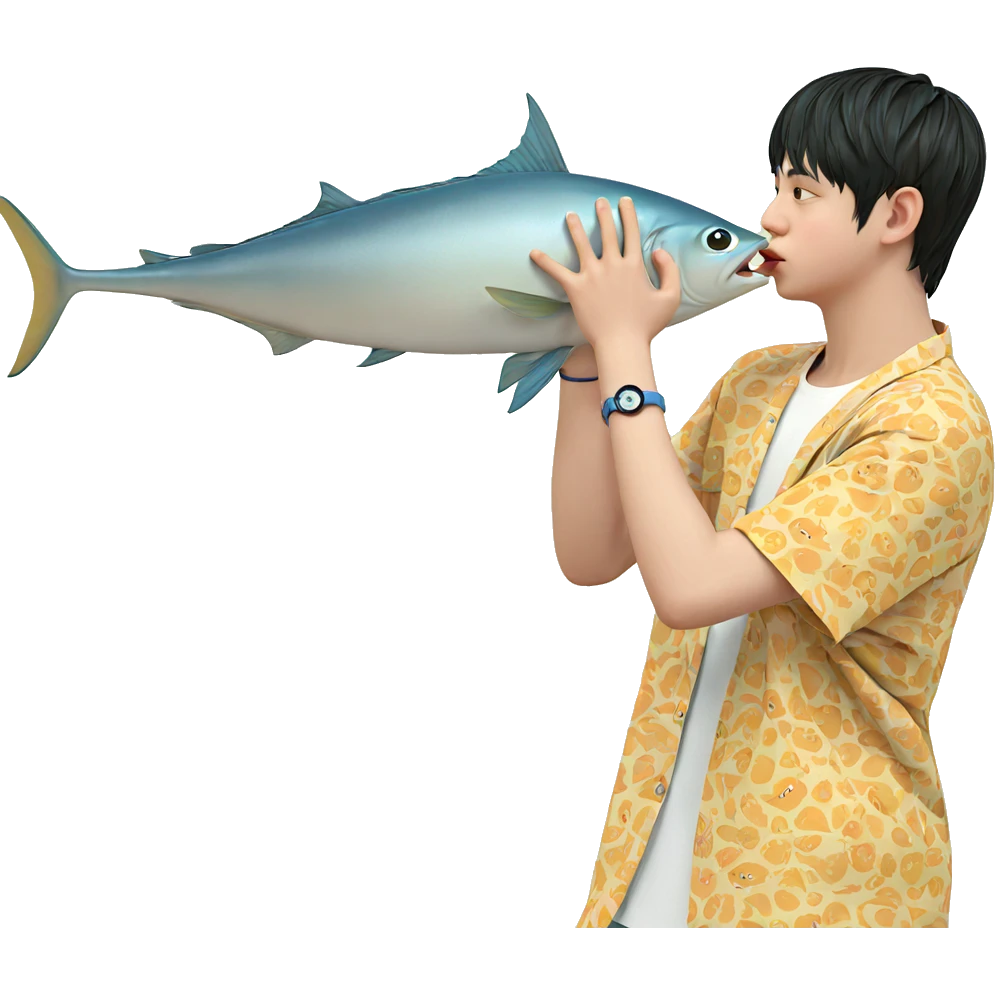 dreamy boy with fish emoji