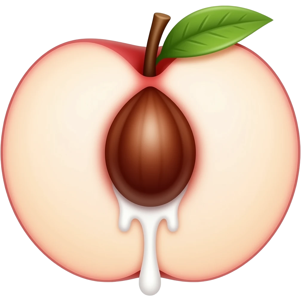 peach with opening dripping white inside the middle to the end.. emoji