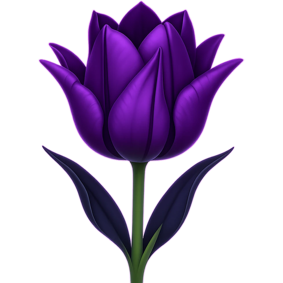 Add a subtle glowing effect around the goth tulip. Keep the background transparent. The style should resemble apple emoji style with clean, smooth, and colorful details typical of apple emojis. emoji