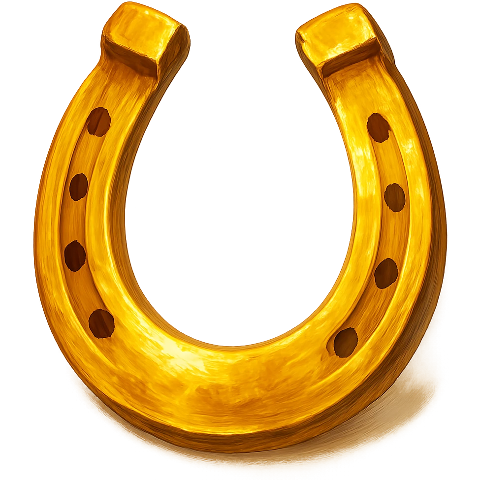 В cлегка рисованной, но при этом объемной и яркой стилистике сгенерируй картинку фотореалистичный золотой подковы, прозрачный фон emoji