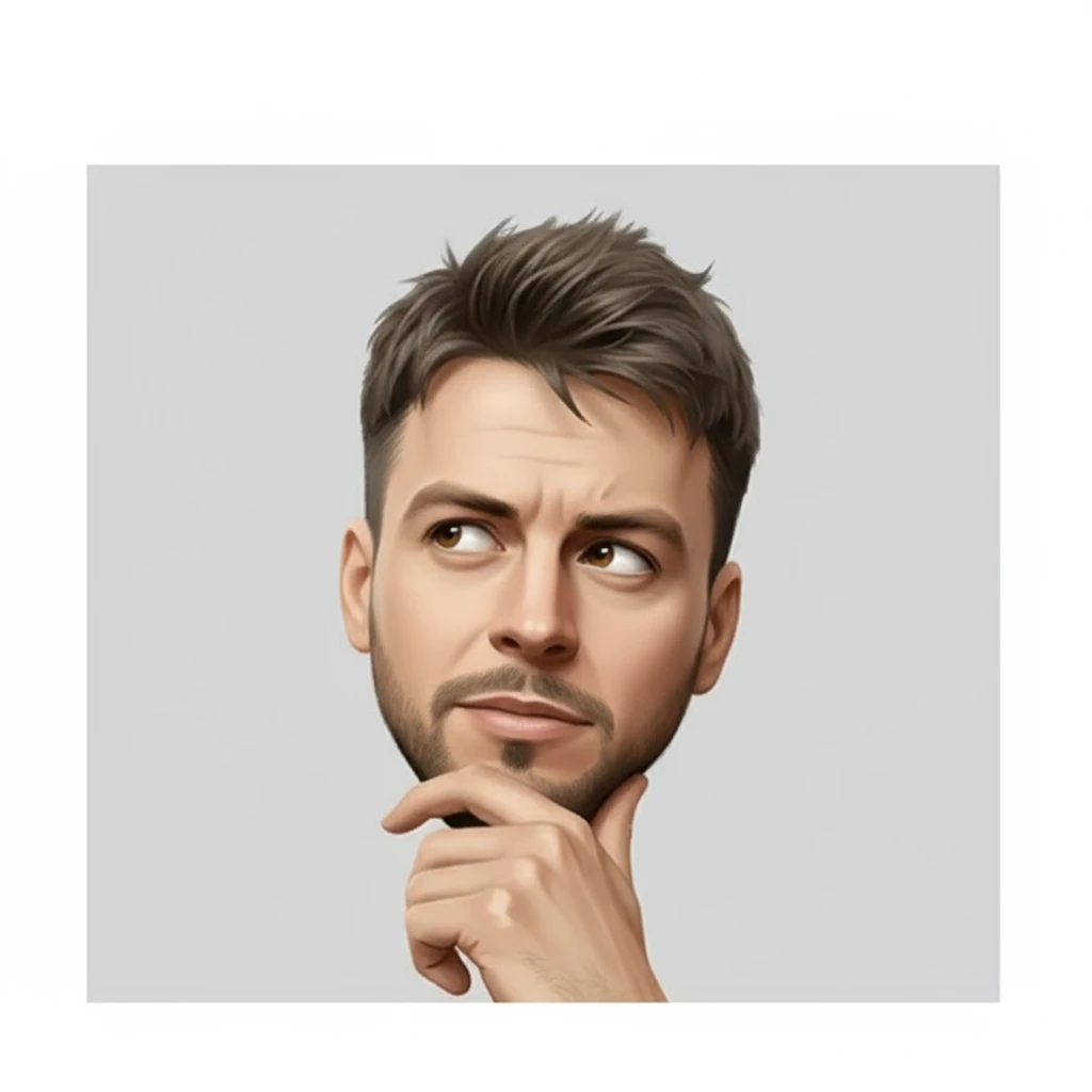 нарисуй этого человека в таком же стиле с задумчивым взглядом emoji