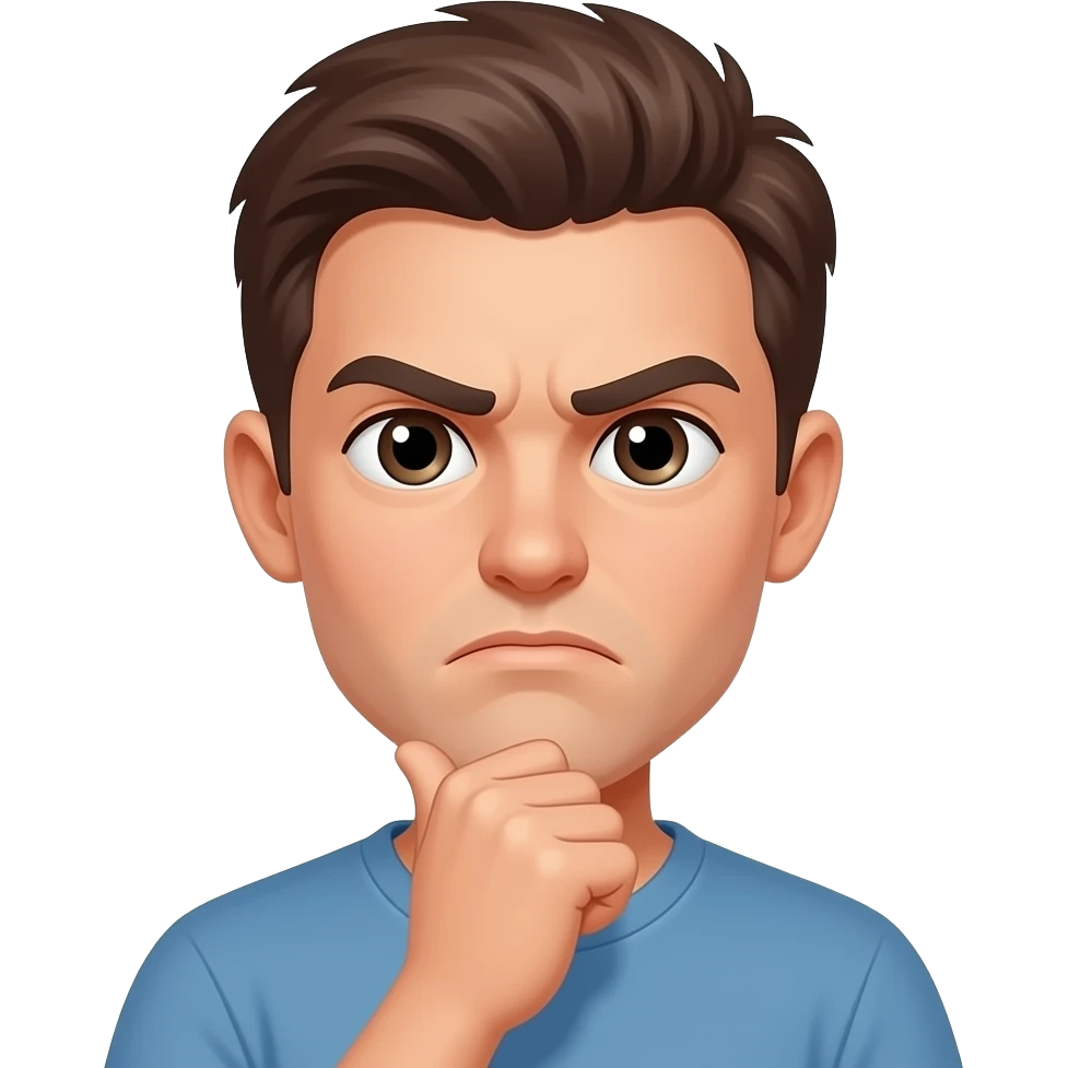 Guy with grumpy face, holding her fist up to, just below, her chin with STFU coming out of a word bubble emoji