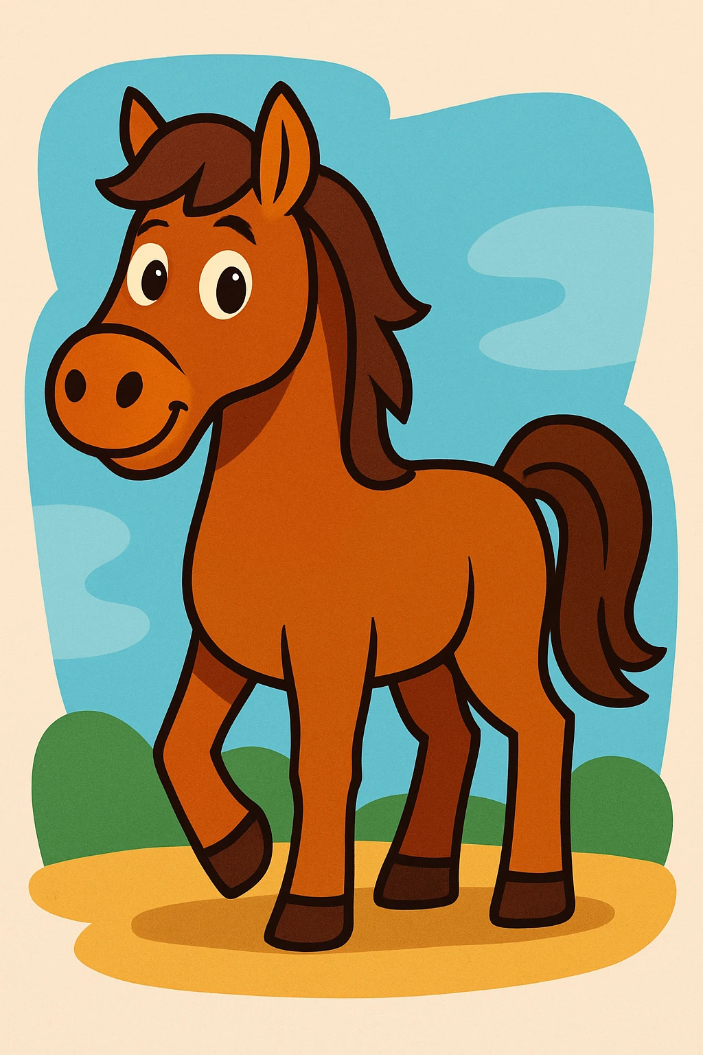 full body horse, friendly expression, vibrant cartoon style, simple background emoji