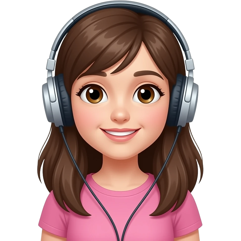 Tinédzer arca legyen a lánynak rózsaszín felső legyen rajta és zenét hallgasson emoji