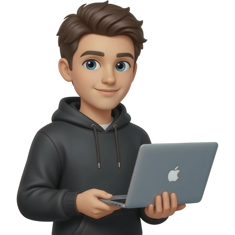 man from gen z wearing black hoodie and holding a macbook emoji