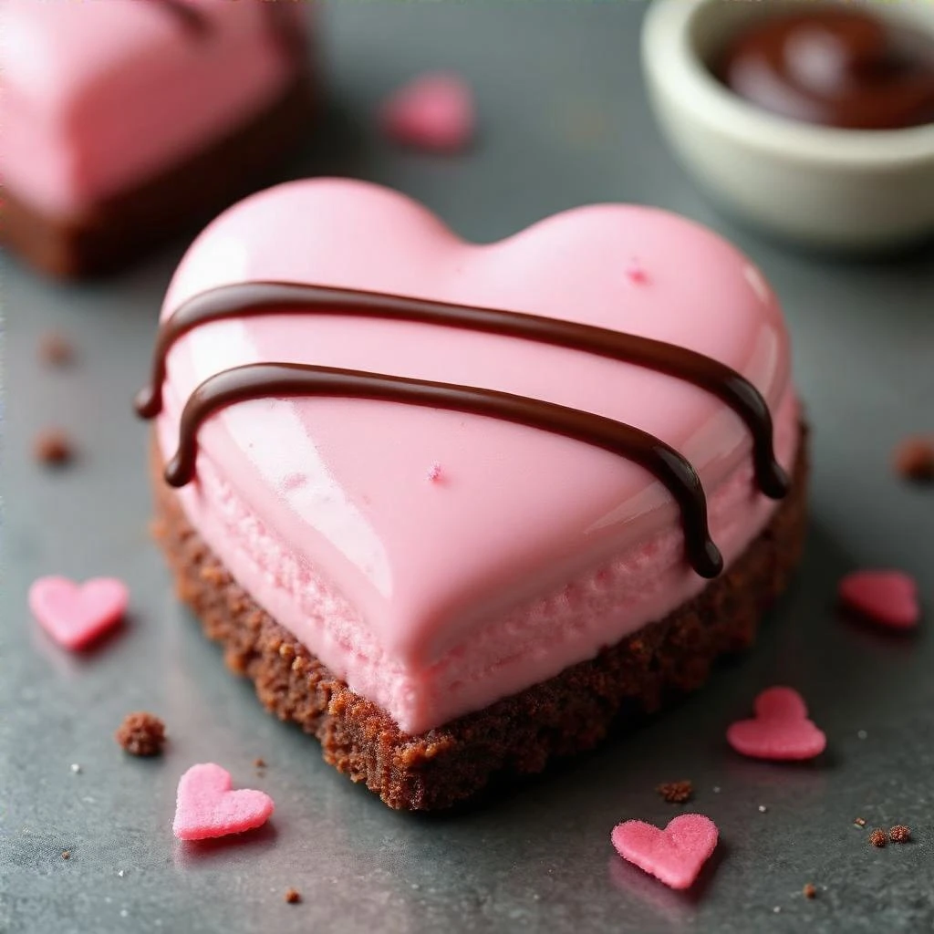pink heart-shaped food with a chocolate drizzle emoji