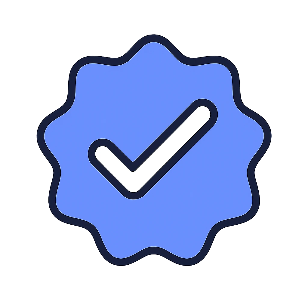 Remove the Discord logo but keep the verified checkmark. Render in a clean, modern style with blue and white colors, suitable for digital use, on a transparent background. emoji