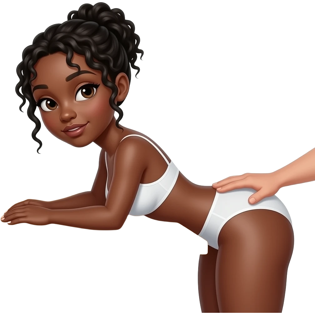 hand of an African. Black slapping hard buttocks of black woman in white underwear with her chest against a table emoji
