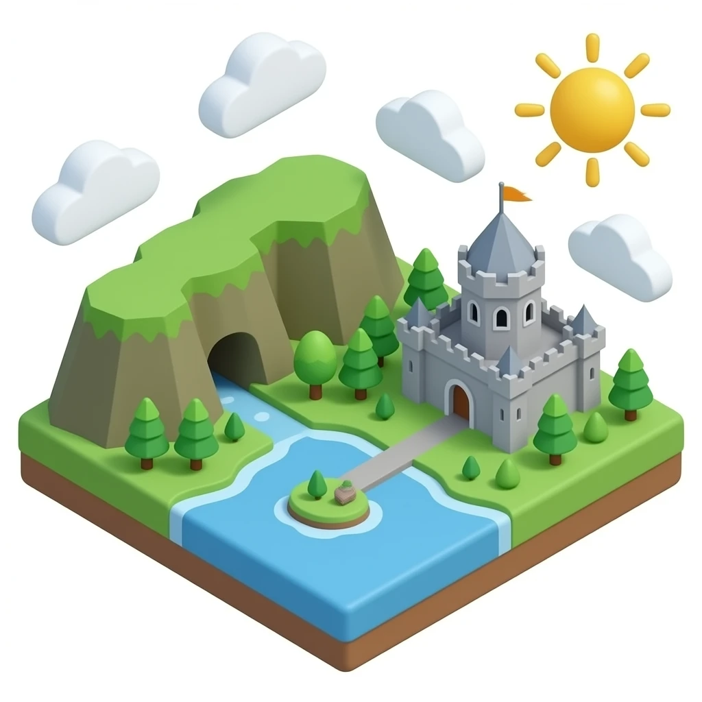 3D isometric miniature emoji of Ireland landmarks, including Cliffs of Moher, Dublin castle, and a small green countryside, cute chibi style, rounded shapes, glossy vibrant colors, soft lighting, tiny diorama, minimal background emoji