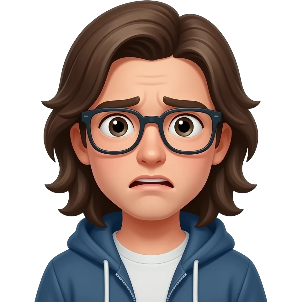 fear and alone with long hair but ateen boy  with glasses emoji
