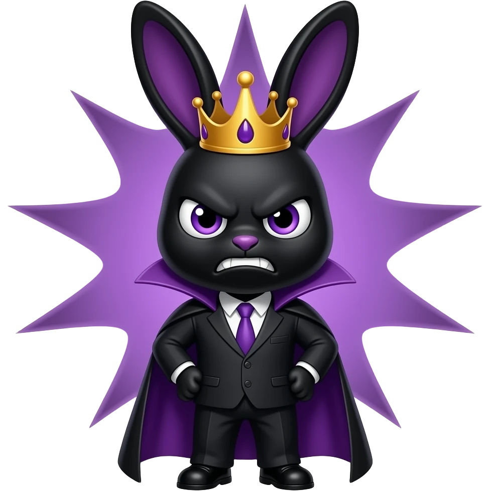 bunny black animal kid villain angry king crown suit black aura purple emoji