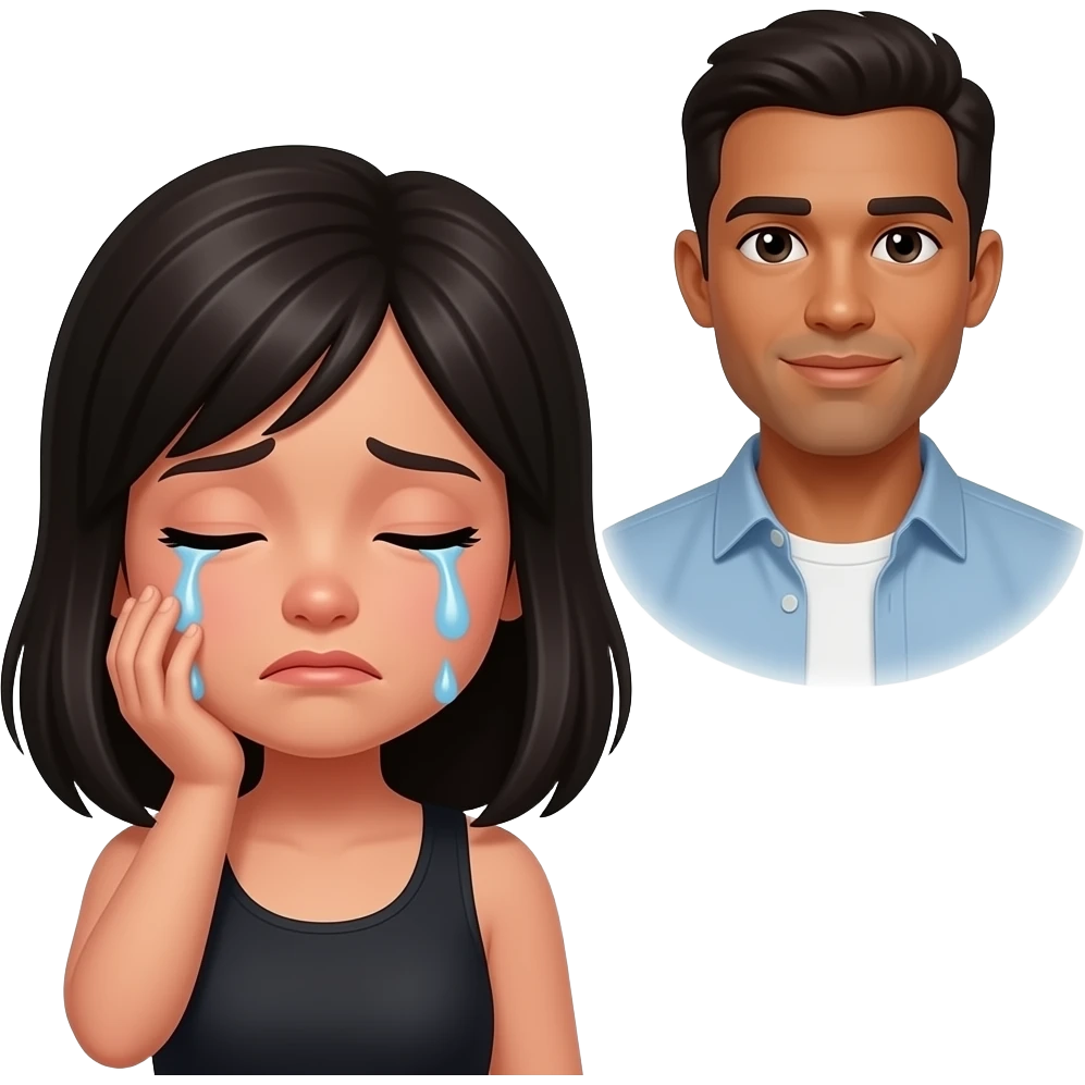 jne fille aux cheveux noirs qui pleure en pensant à un homme metisse emoji