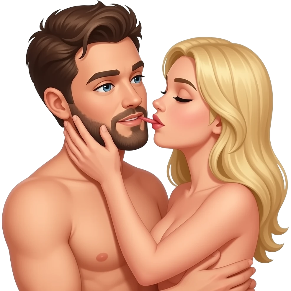 Naked man with brown hair and a beard having sex with a naked woman with blonde hair emoji
