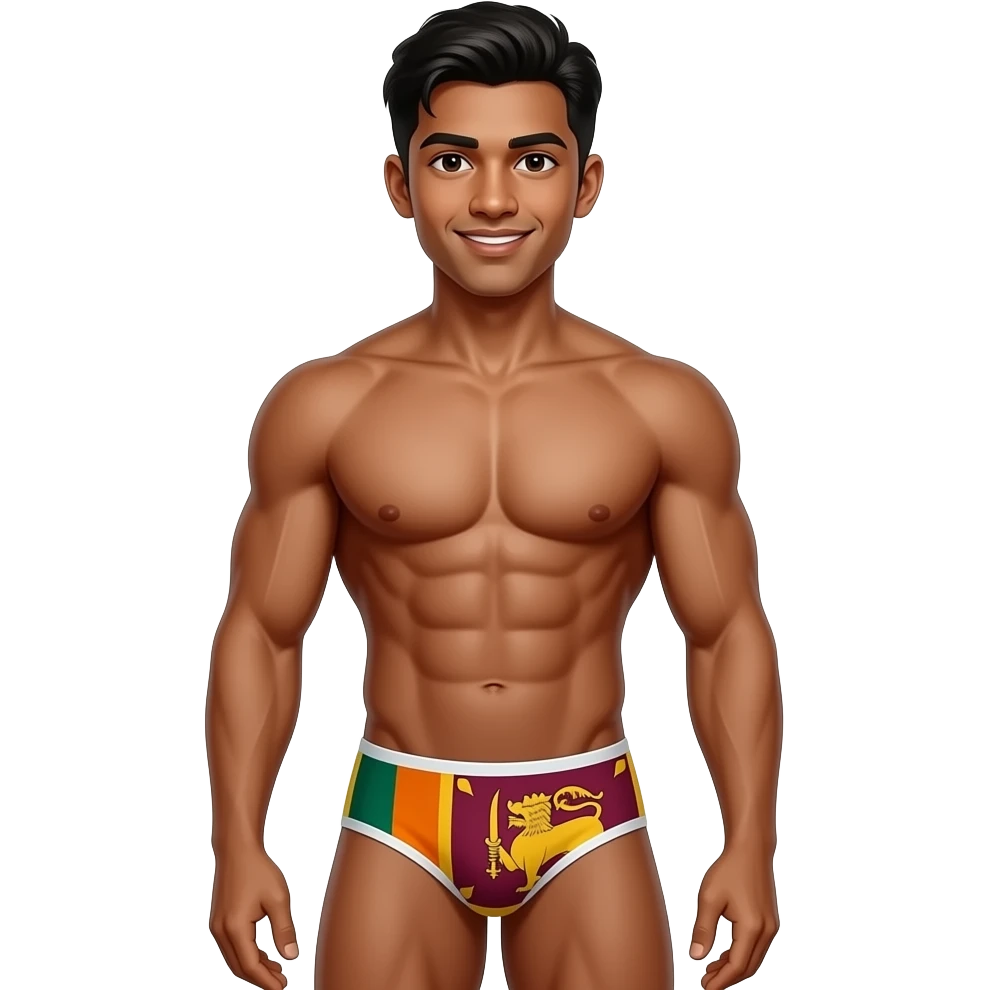 full complete (head-to-toe) body sri lankan young male standing with muscular build in thong with sri lanka flag theme emoji