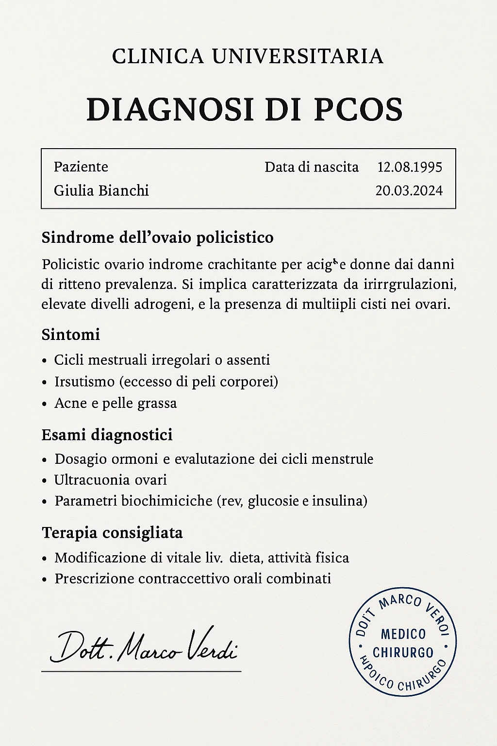 Diagnosi di PCOS data dal ginecologo in italiano emoji