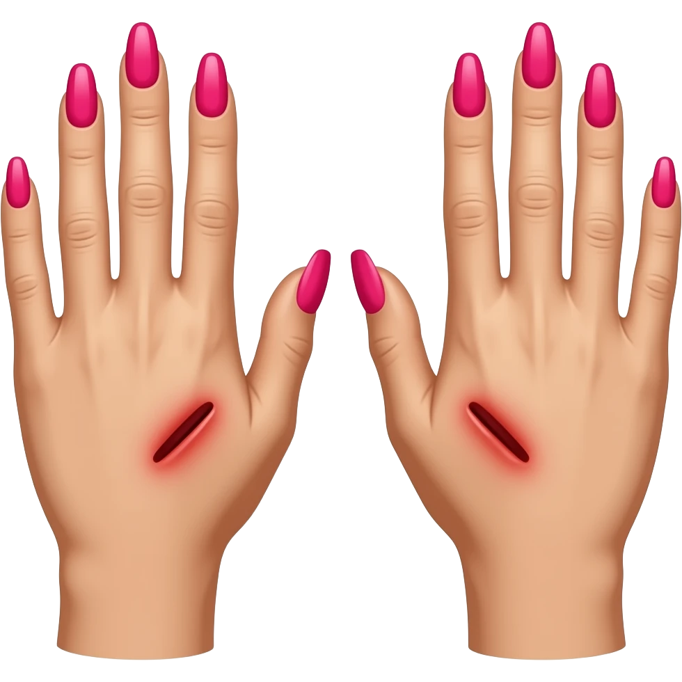 Stigmata on hands with long hot pink acrylic nails emoji