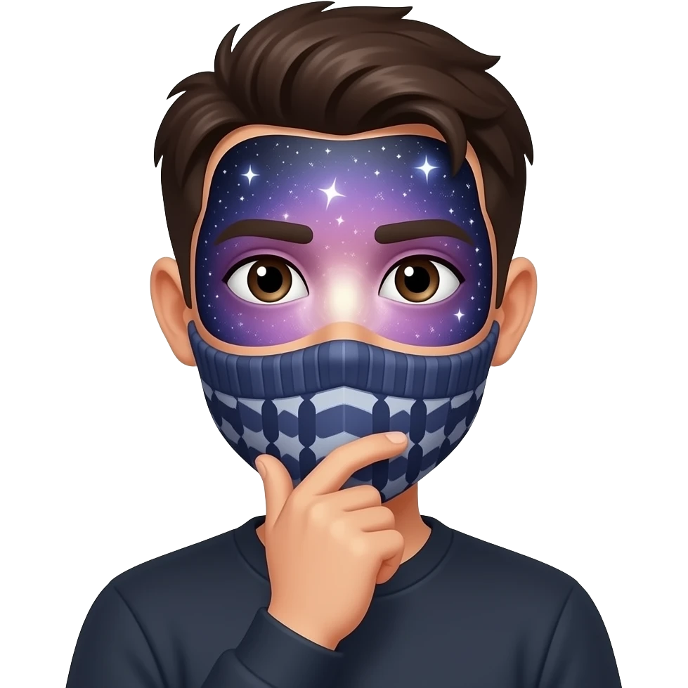 Galaxy thinking emoji face  stocking chin with hand emoji