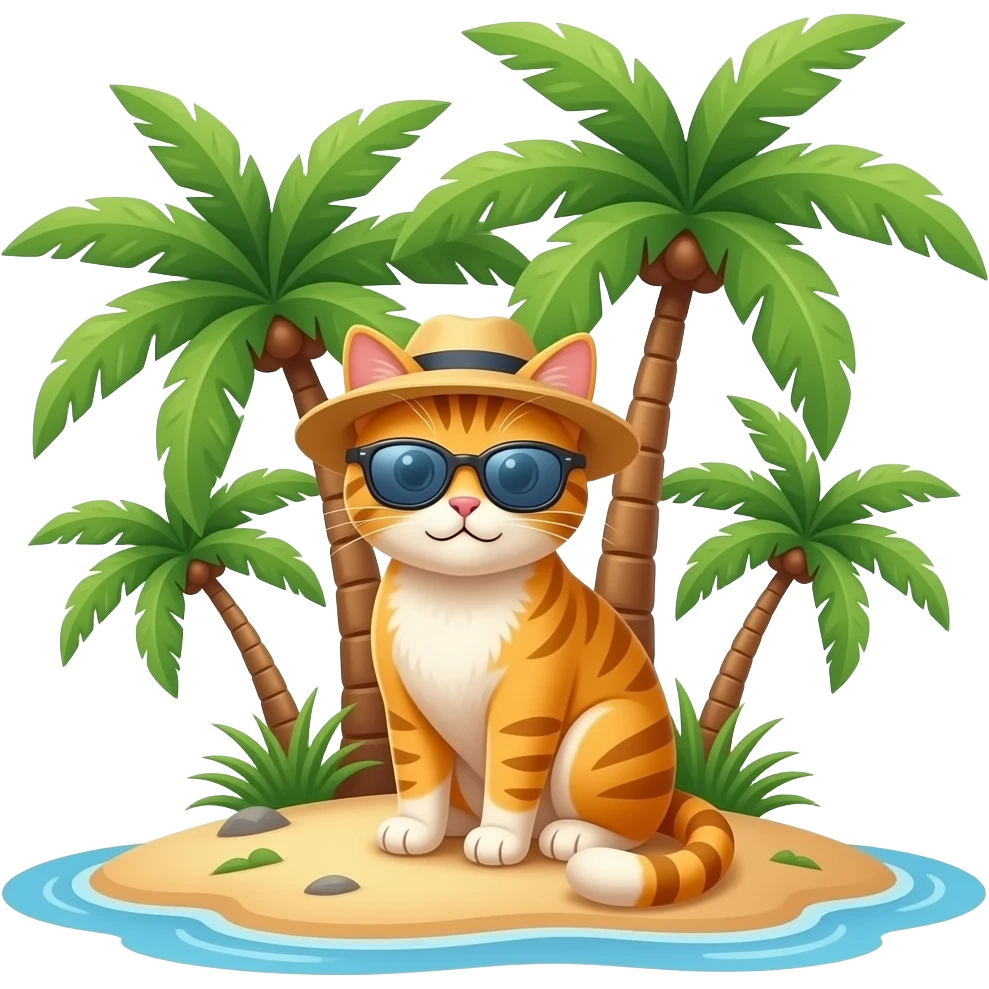 Vacation cat on island with palms emoji