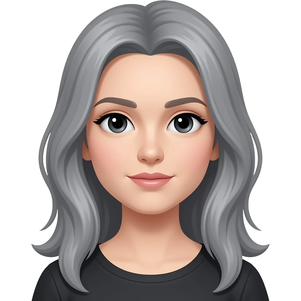 lady with black eyes and grey long hair emoji